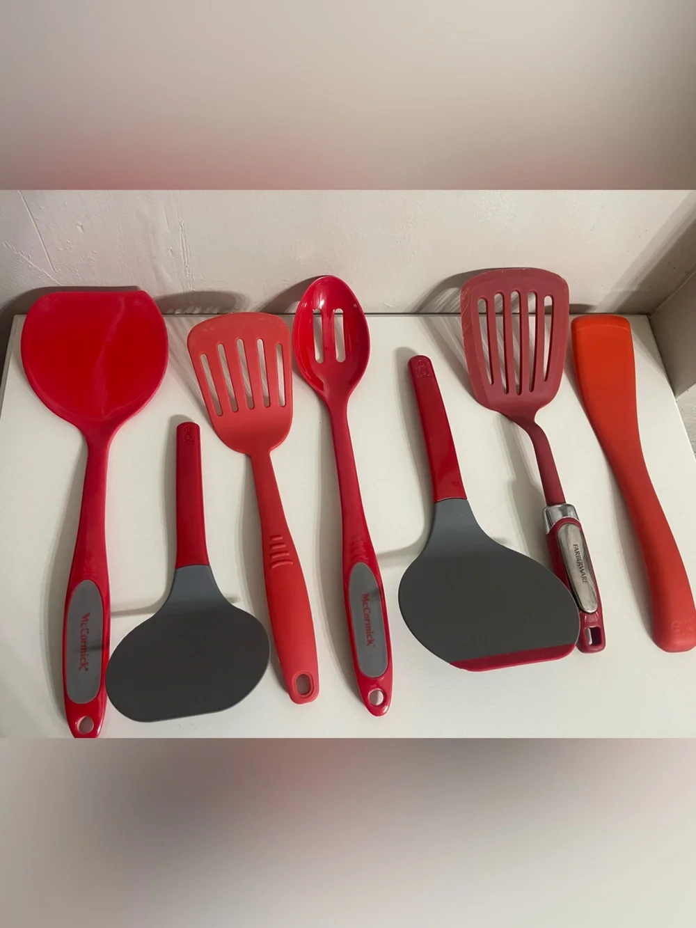 Bundle of Seven Red Silicone Kitchen Utensils